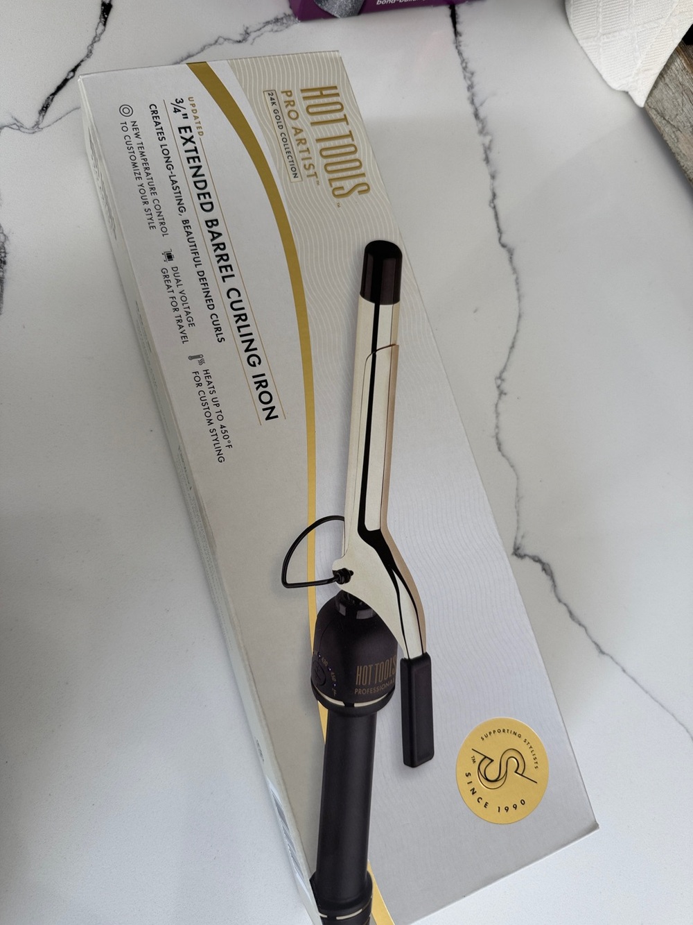 NIB Hot Tools 3/4” Extended Barrel Curling Iron - Gold & Black